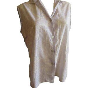 Large Vintage Women's 1970's Sleeveless Button-Up Blouse With Abstract Print